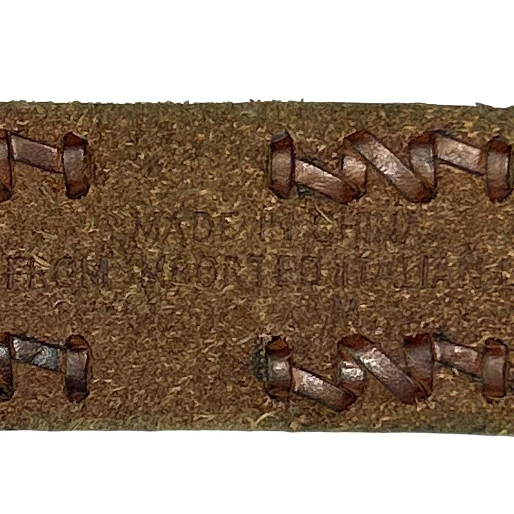 Cognac Brown Italian Leather Whipstitch Belt with Antiqued Brass Buckle Size M